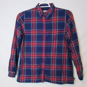L.L. Bean Flannel Red Blue Fleece Lined Plaid Shirt Jacket Button Up Adult Small